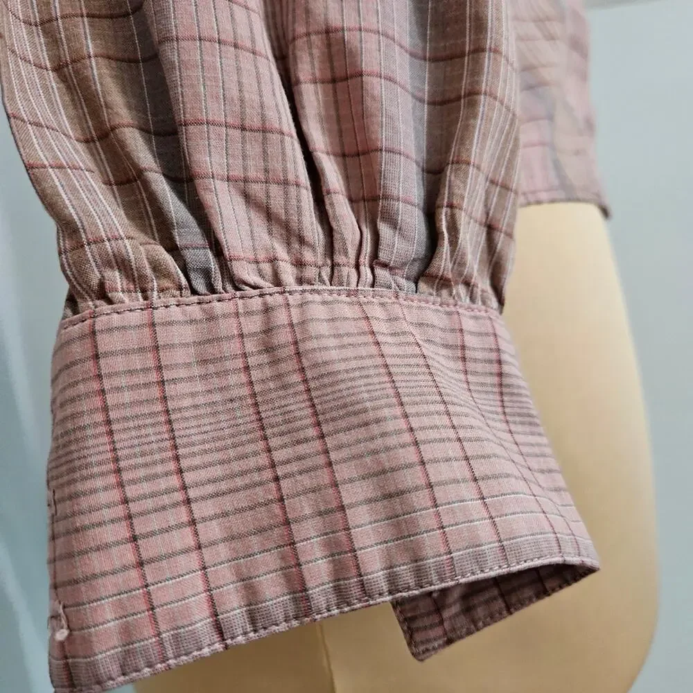 John Meyer Button Front Long Sleeve Pink Plaid Top Size 8‎ Career Country